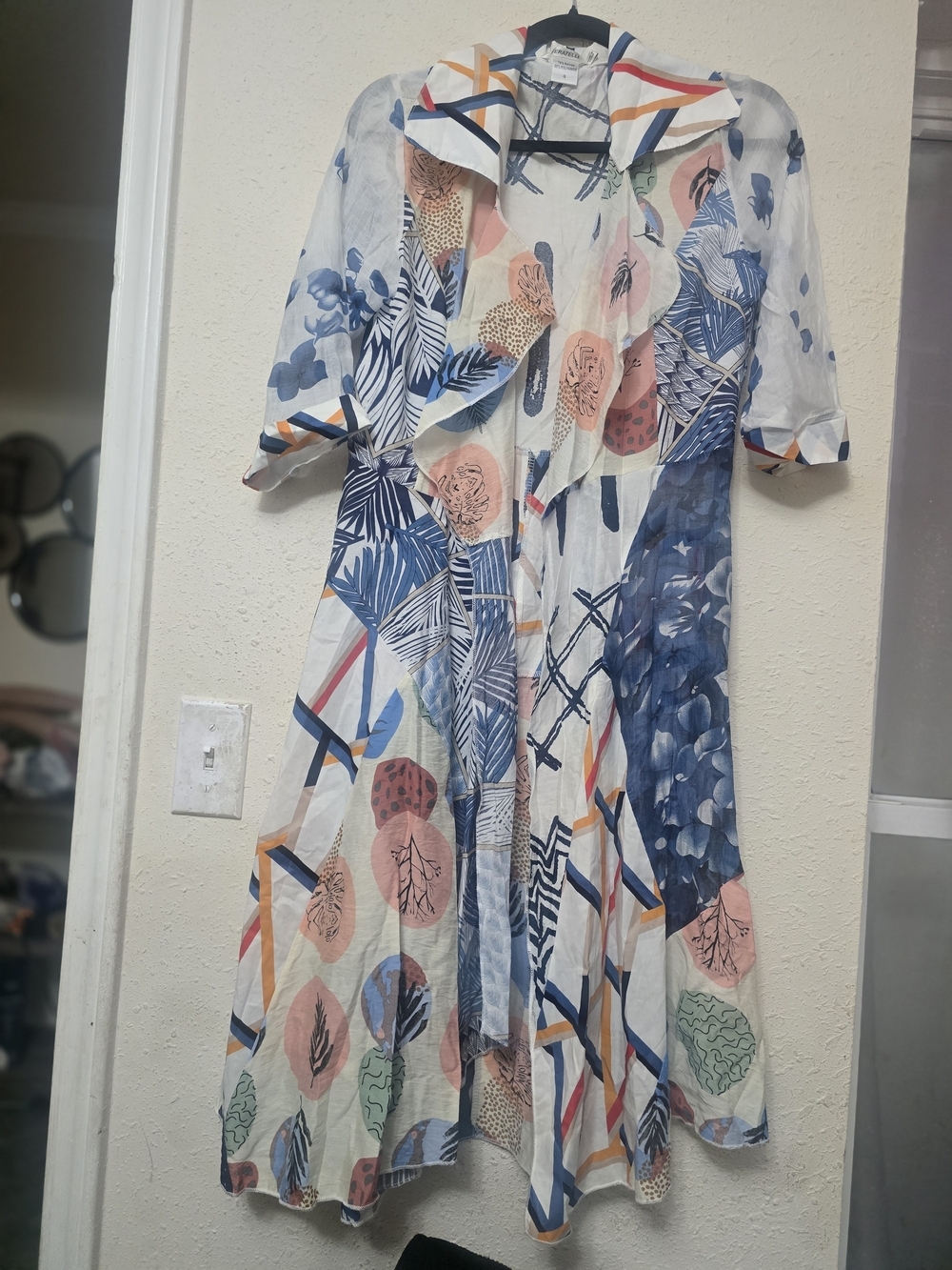 Abstract Print Long Tunic Jacket - White Multi - Picture 2 of 5
